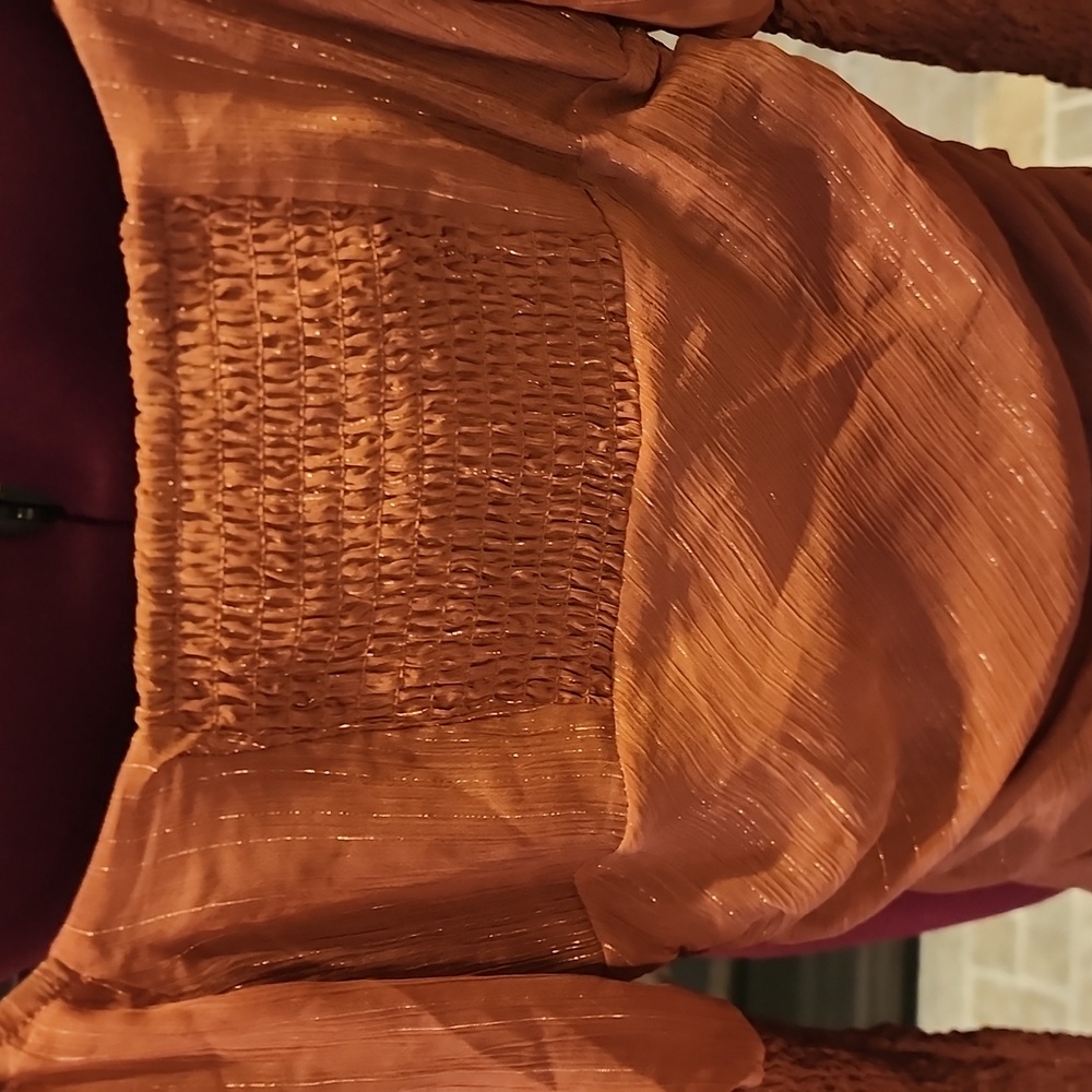 Wayf Orange Ruched Ruffled Blouse - Picture 6 of 7